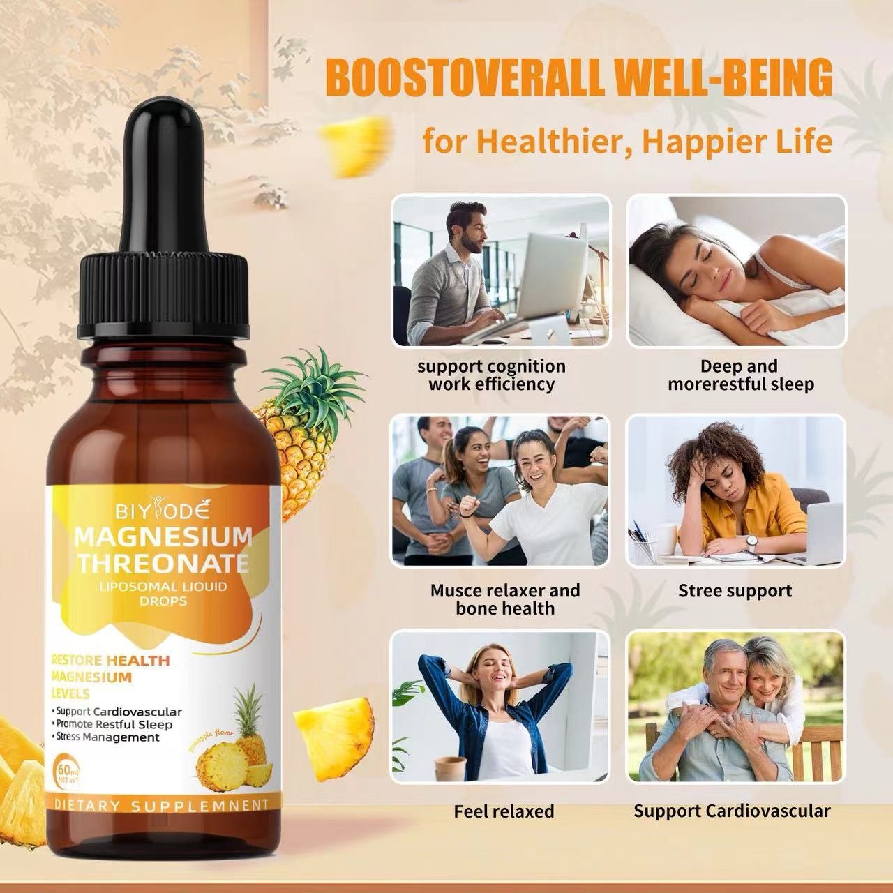 Liposomal Magnesium Threonate Liquid Drops Pineapple Flavor